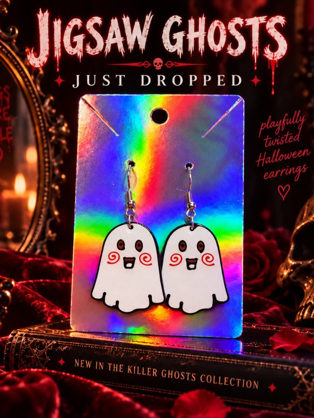 Jigsaw Ghost Earrings | Color Me Lit LLC